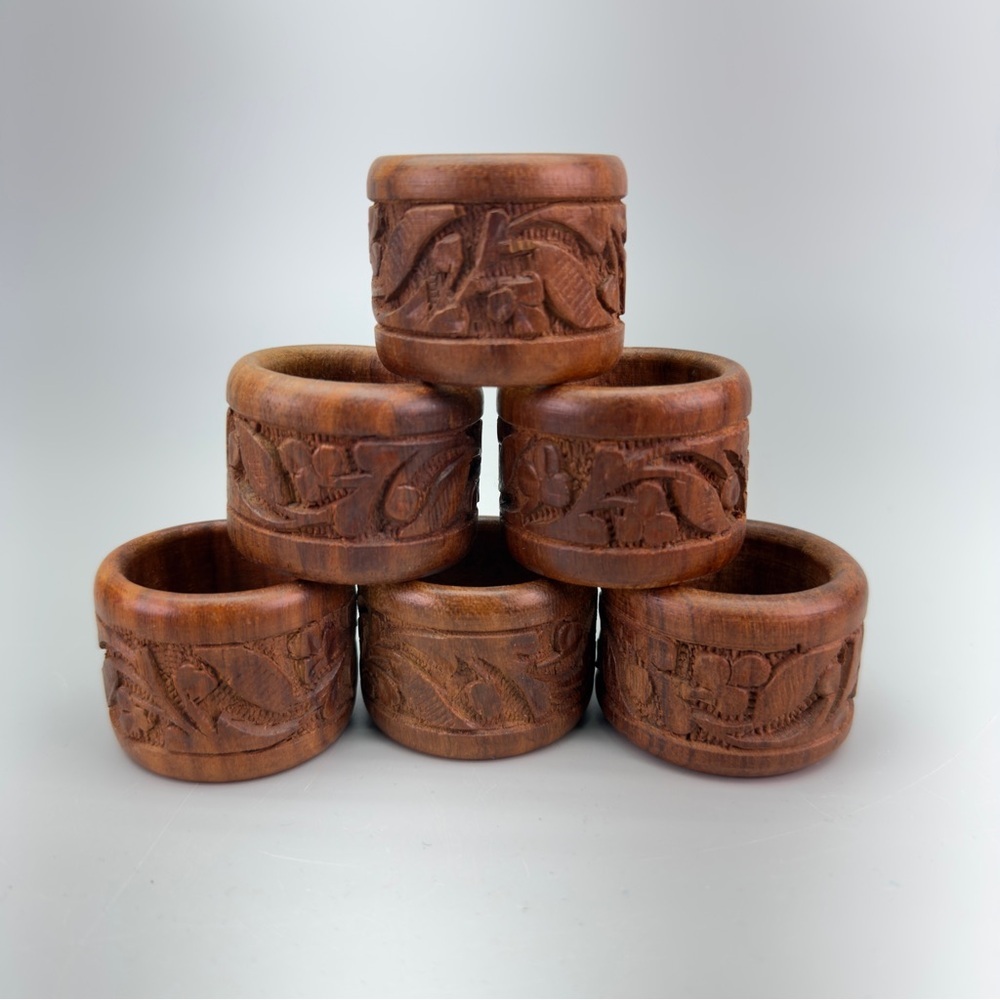 Handcarved Boho Wooden Napkin Rings